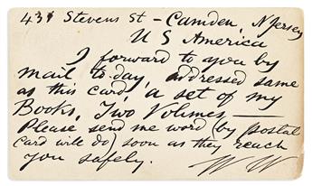 WHITMAN, WALT. Brief Autograph Letter Signed, "WW," to George Henry Lewes: